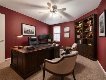 a bedroom with furniture and a chandelier