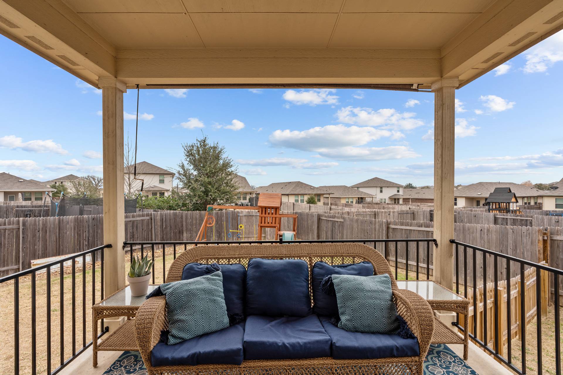 331 Mountain Valley Street Georgetown, TX 78628 - Photo 31 of 40 Enjoy a morning coffee on the covered patio overlooking a large backyard