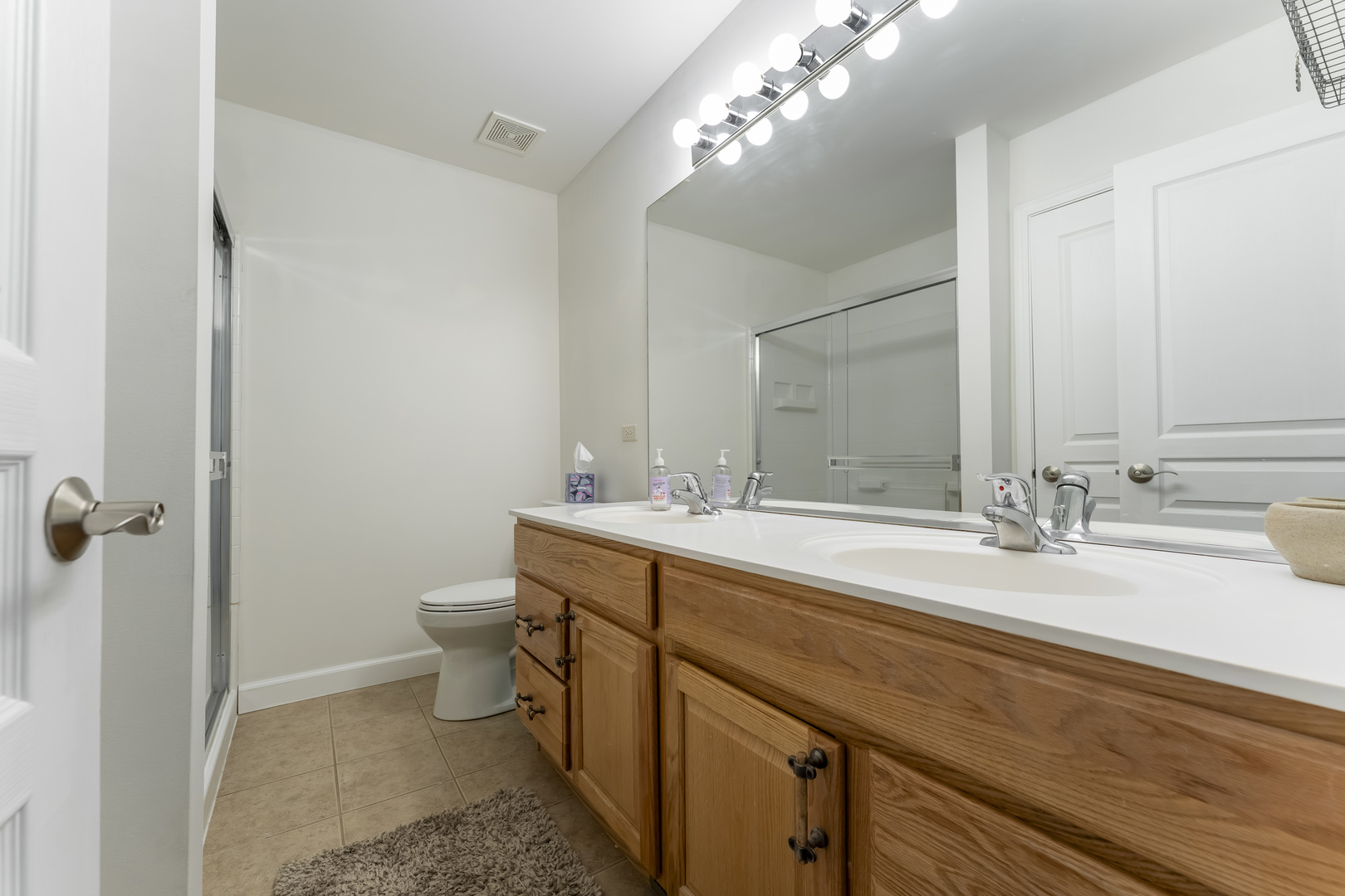 794 Pointe Drive, Unit 794 Crystal Lake, IL 60014 - Photo 14 of 20 a bathroom with a double vanity sink toilet and a mirror