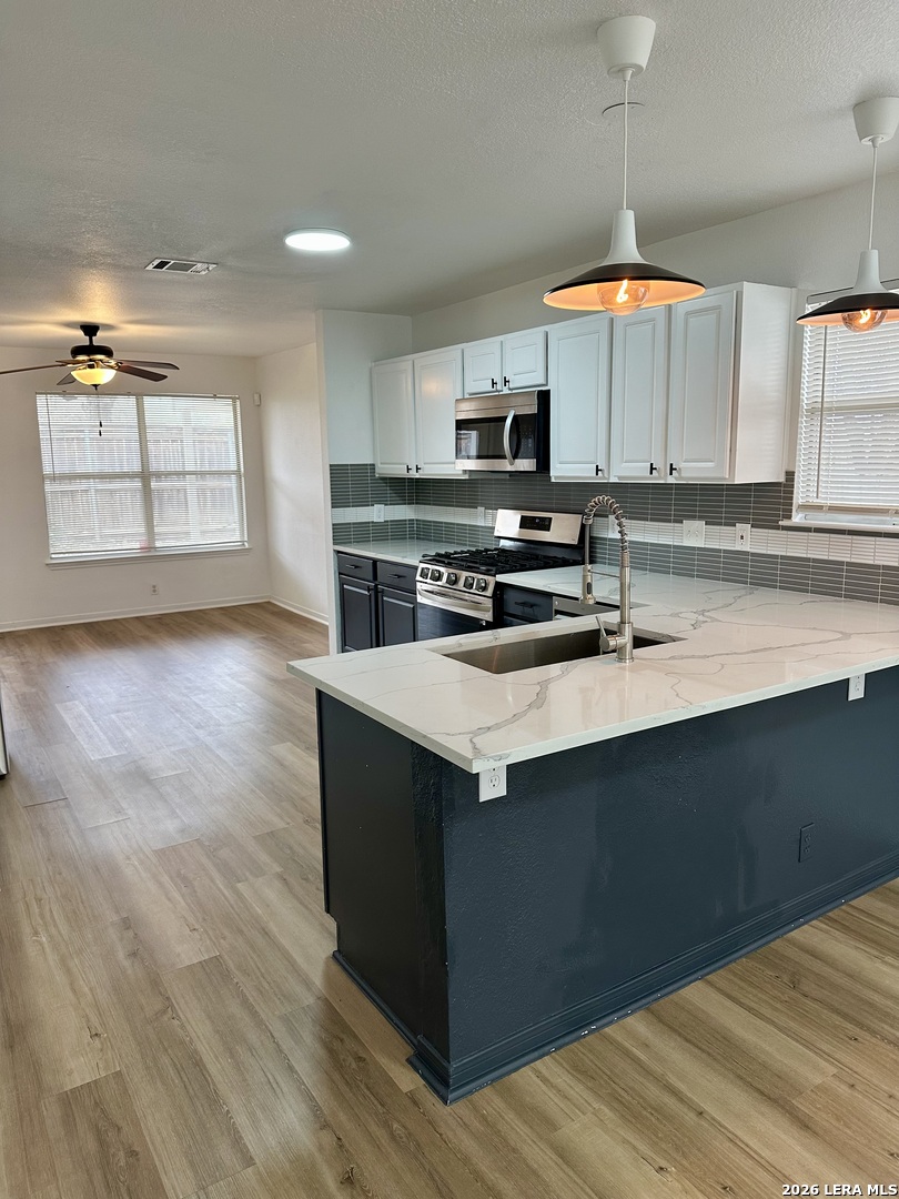 2012 Balsam Way Round Rock, TX 78665 - Photo 6 of 20 a kitchen with stainless steel appliances a stove a sink a refrigerator and a microwave