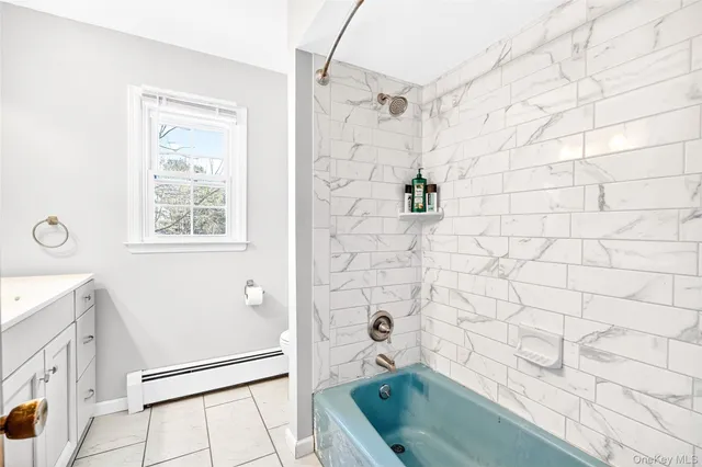 a bathroom with a tub a sink and a shower