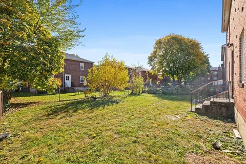 a view of a yard with an trees