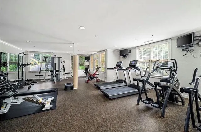 a view of a room with gym equipment
