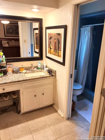 a bathroom with a sink a toilet and mirror