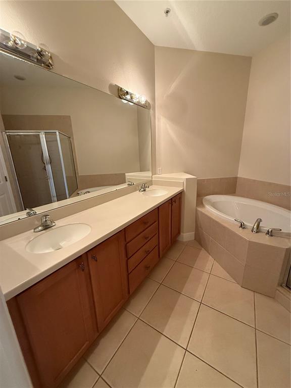 8153 Miramar Way Lakewood Ranch, FL 34202 - Photo 22 of 42 a bathroom with a double vanity sink a mirror and a bathtub
