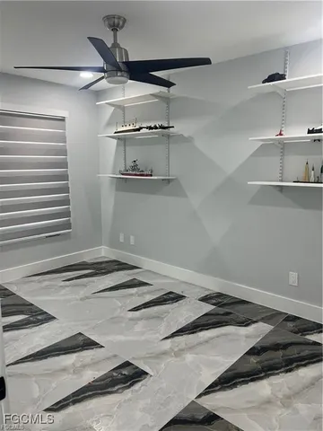 a view of a room with racks on the wall