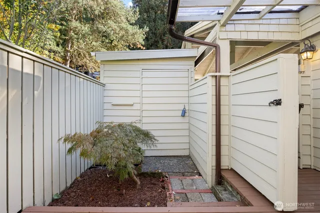 a view of a door with a house