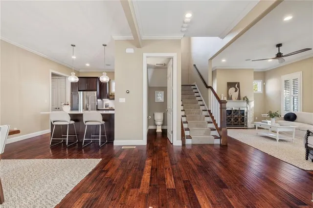 a view of a kitchen and dining room