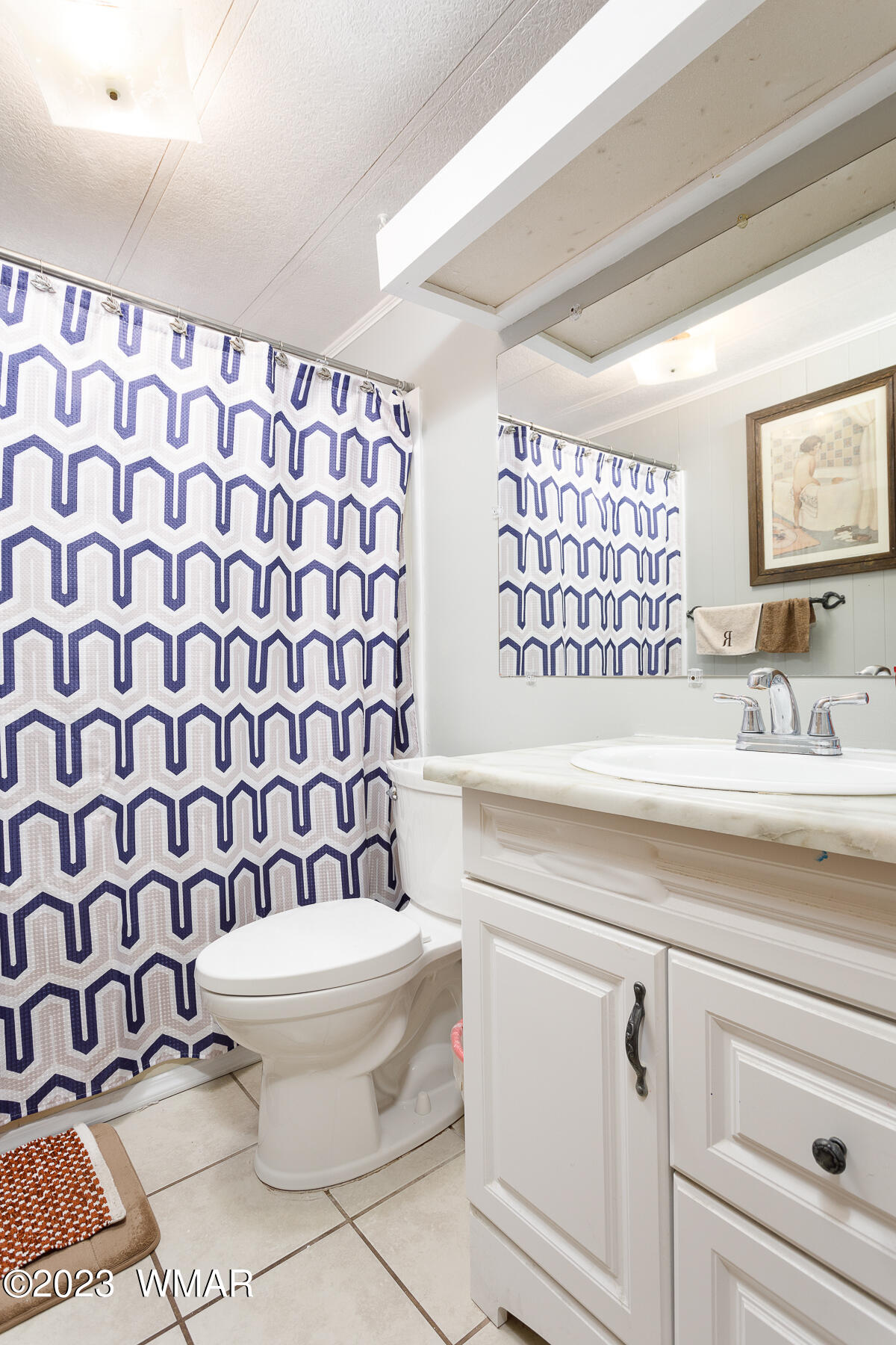 3439 Top View Road Overgaard, AZ 85933 - Photo 16 of 24 a bathroom with a sink a toilet a mirror and shower curtain