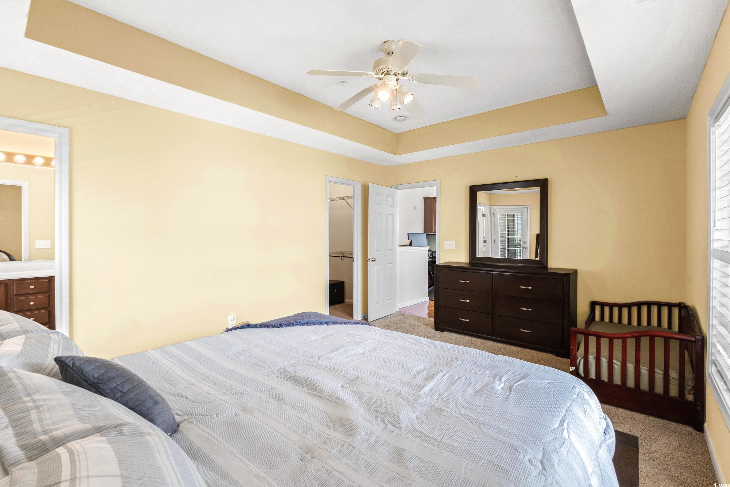 400 Black Smith Lane, Unit A Myrtle Beach, SC 29579 - Photo 22 of 35 Carpeted bedroom with a raised ceiling, multiple windows, a spacious closet, and a ceiling fan