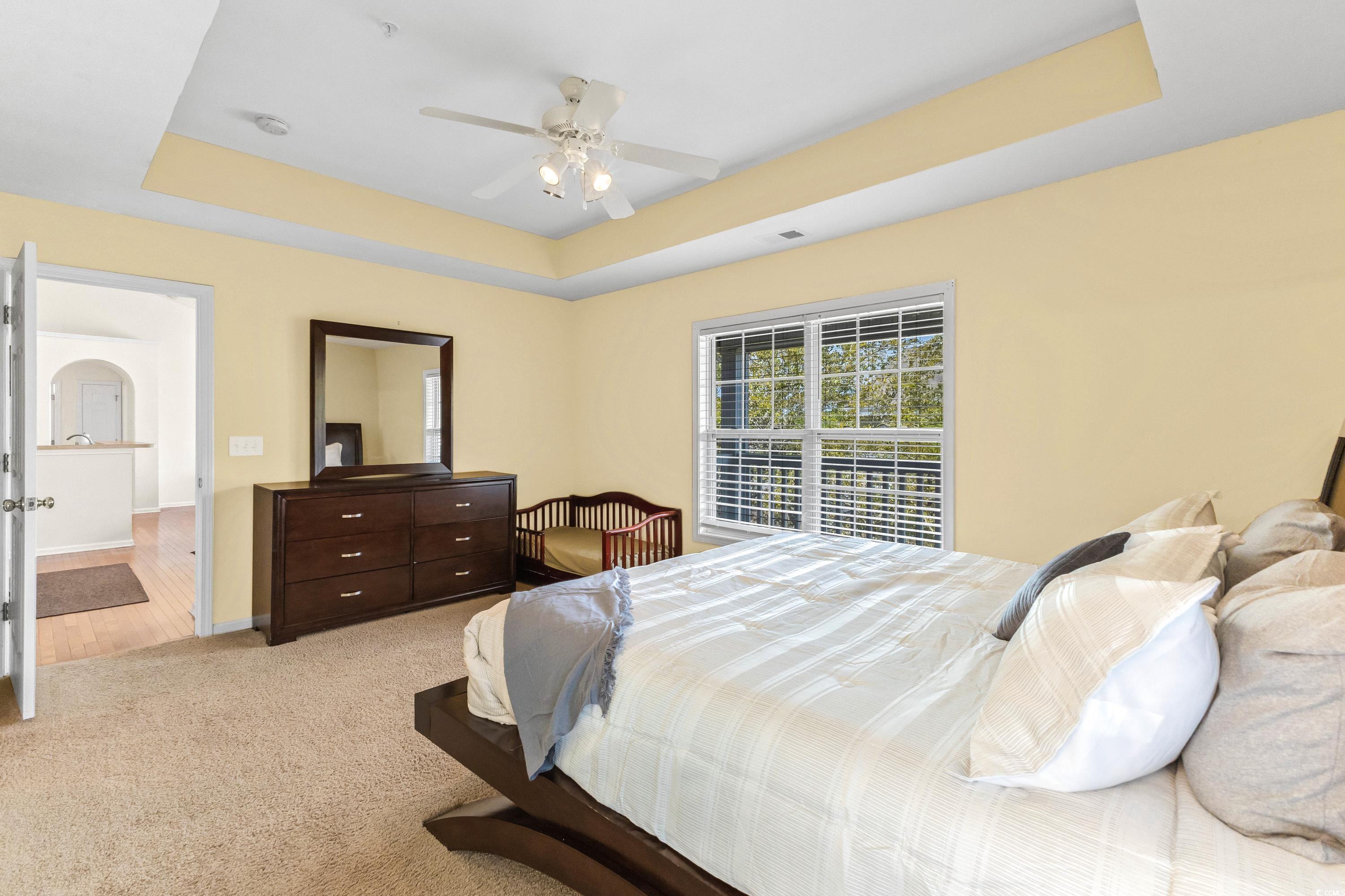 400 Black Smith Lane, Unit A Myrtle Beach, SC 29579 - Photo 23 of 35 Bedroom with a raised ceiling, carpet floors, and a ceiling fan
