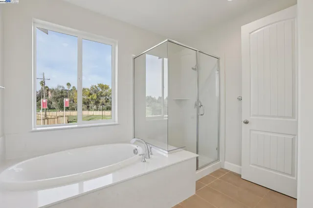 a bathroom with a bathtub and a shower