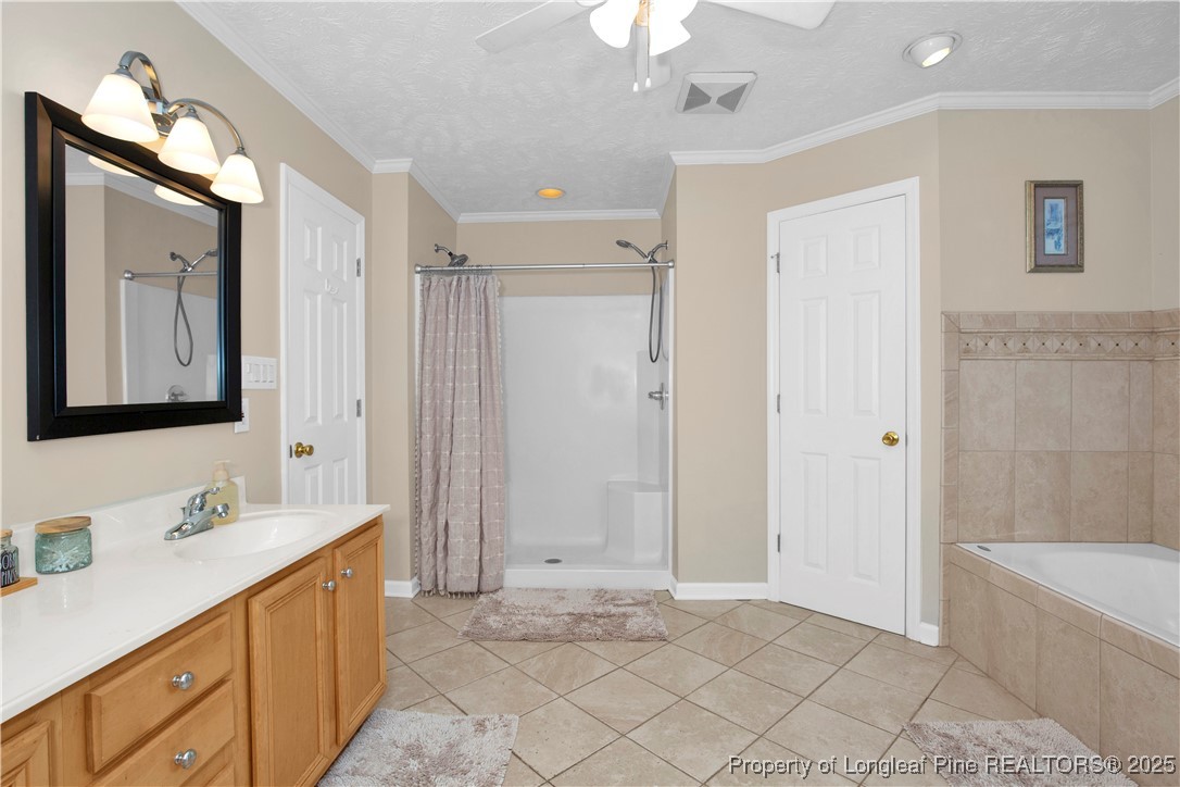 4891 Wade-Stedman Road Wade, NC 28395 - Photo 18 of 46 a spacious bathroom with a double vanity sink mirror and a bathtub