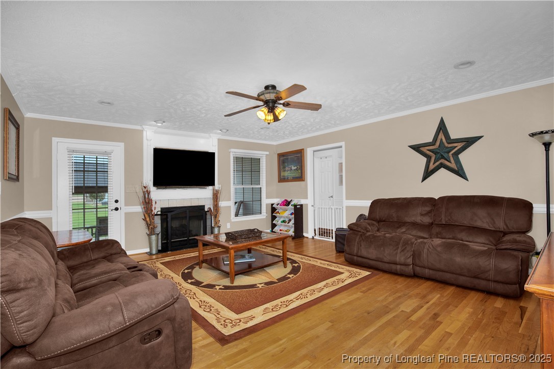 4891 Wade-Stedman Road Wade, NC 28395 - Photo 7 of 46 a living room with furniture a fireplace and a flat screen tv