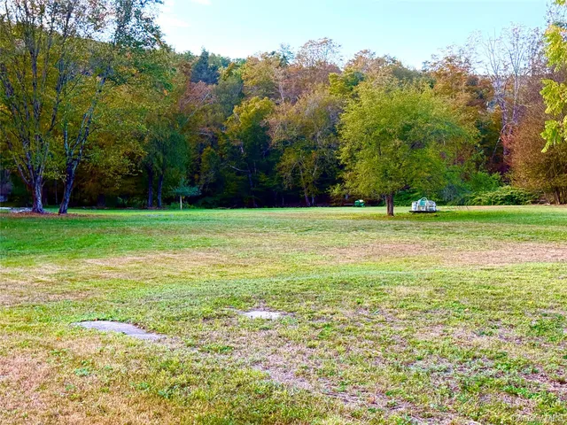 a view of a field with an trees