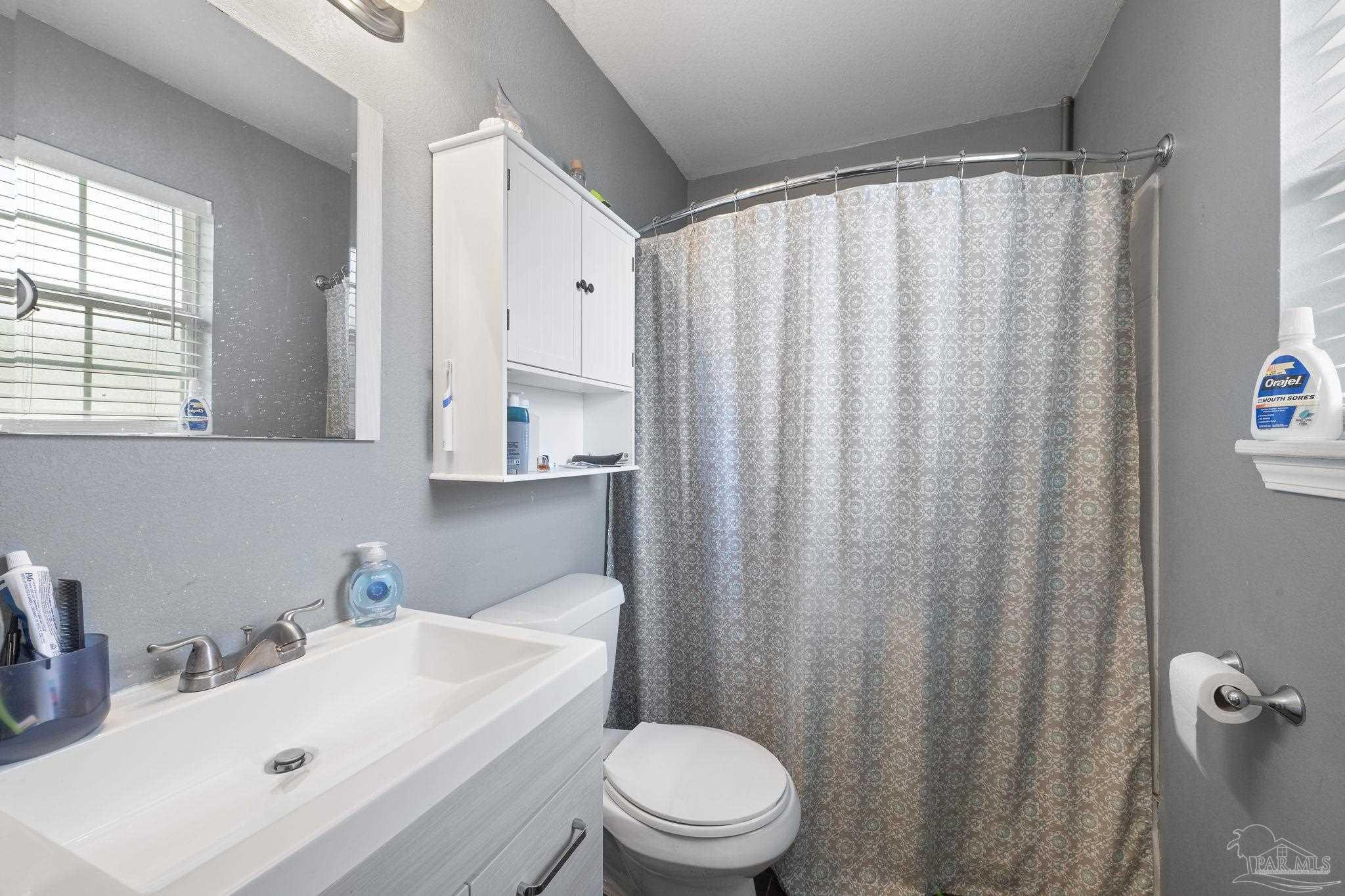 2065 Brownsdale Loop Road Jay, FL 32565 - Photo 17 of 25 a bathroom with a sink a toilet and shower curtain