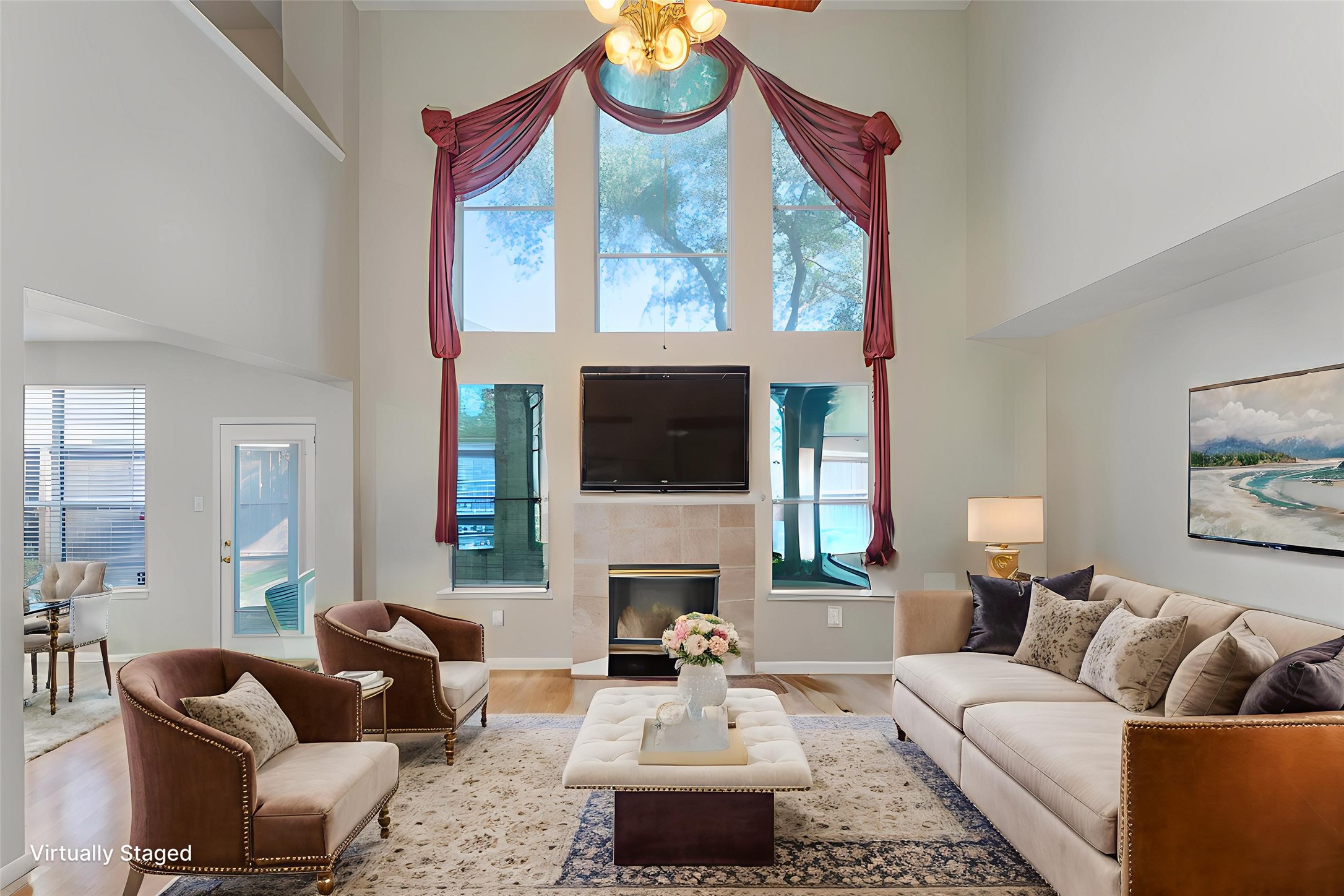 1205 Cambridge Court Seabrook, TX 77586 - Photo 13 of 47 a living room with furniture a fireplace and a flat screen tv