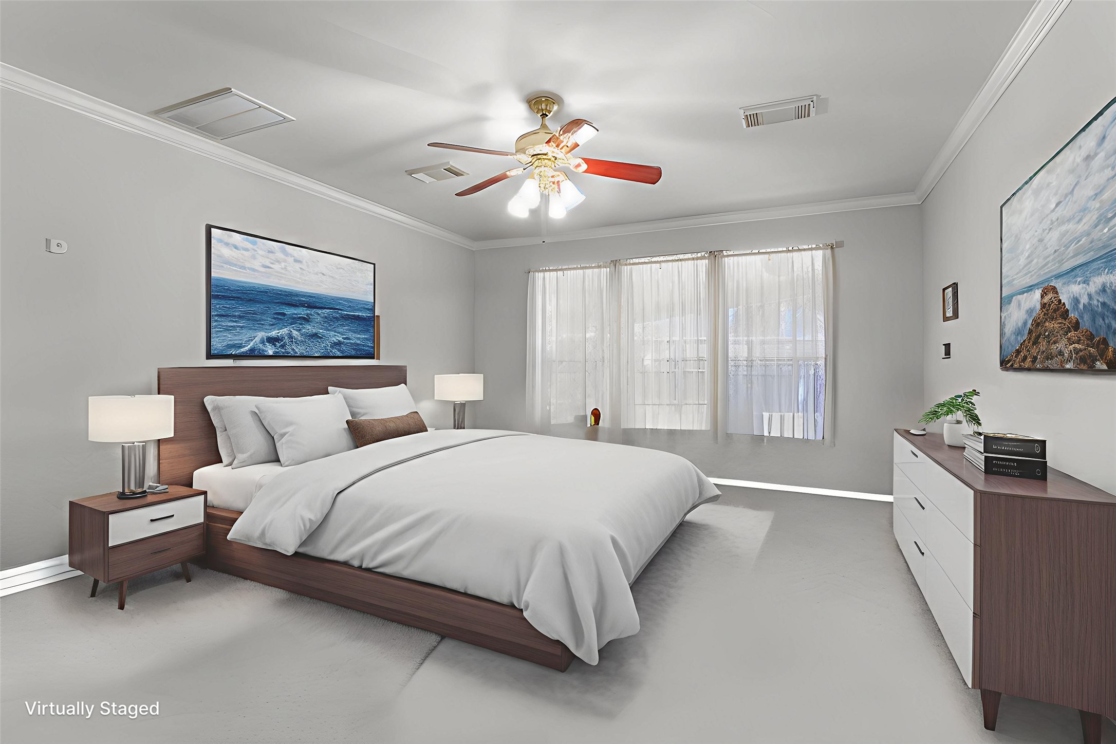 1205 Cambridge Court Seabrook, TX 77586 - Photo 23 of 47 a spacious bedroom with a large bed and a chandelier