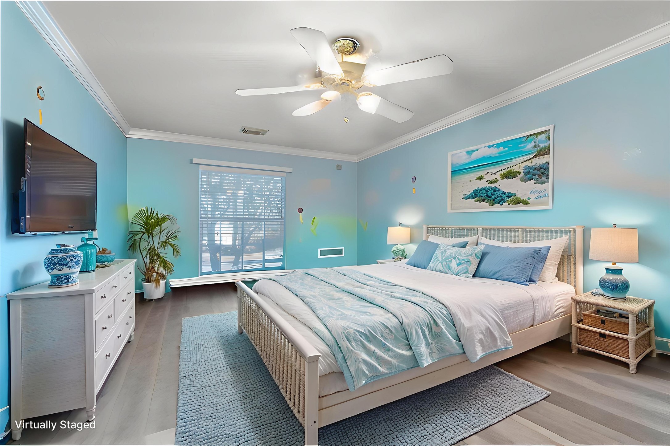 1205 Cambridge Court Seabrook, TX 77586 - Photo 34 of 47 a bedroom with a large bed and a flat tv screen on dresser