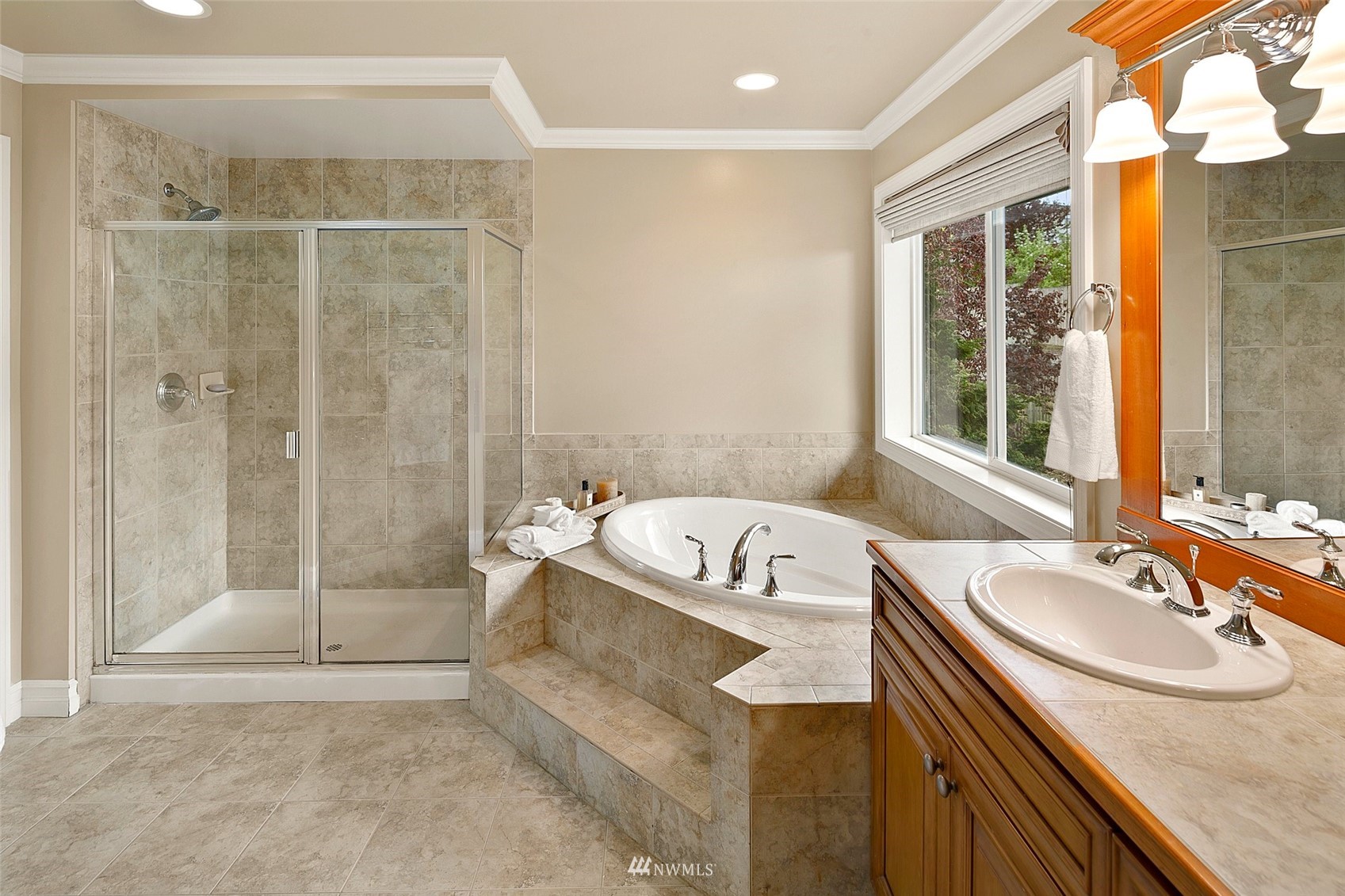 4202 221st Place Southeast Bothell, WA 98021 - Photo 15 of 28 a bathroom with a granite countertop tub sink and mirror