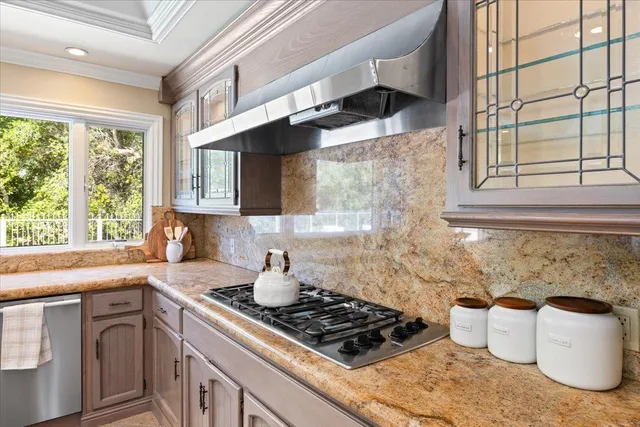 a view of a house with a big yard and potted plants