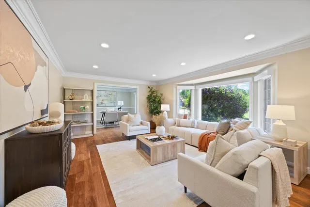 a view of a garden with a area