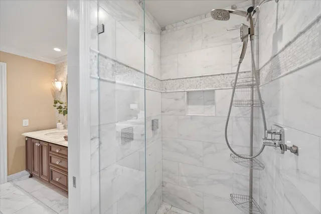 a view of a garden with a building