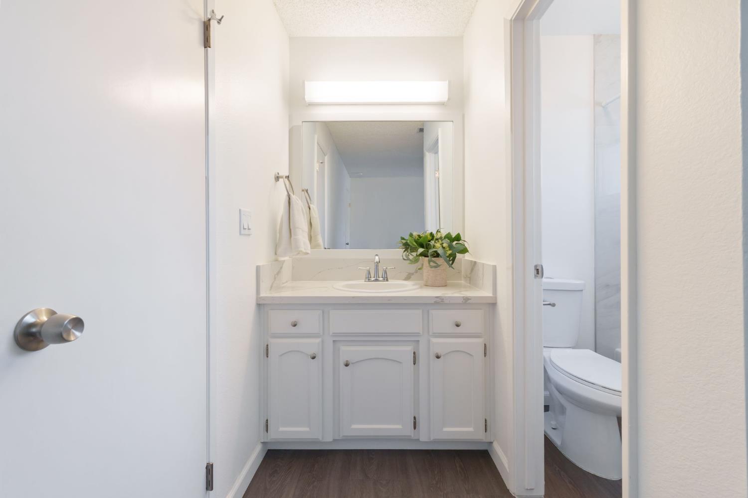 9342 North Archie Avenue Fresno, CA 93720 - Photo 23 of 36 a bathroom with a sink vanity and a mirror
