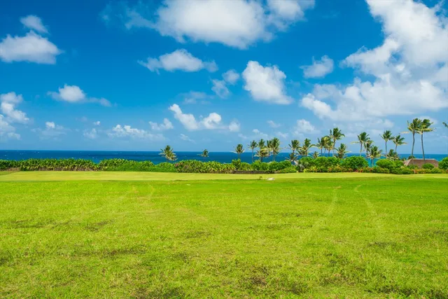 a view of an ocean and a yard