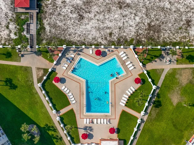 an aerial view of an outdoor space