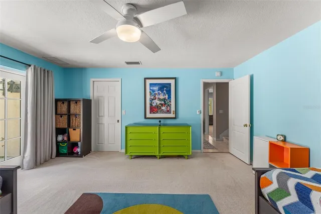 an aerial view of a house with a garden