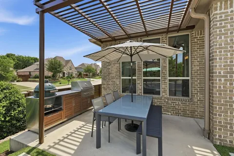 a porch with seating space