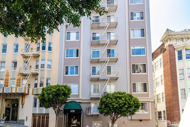 a front view of a multi story building