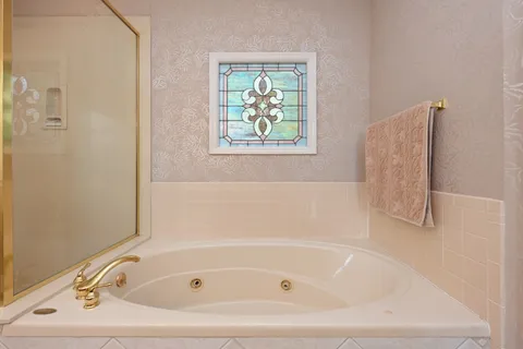 a bathroom with a tub