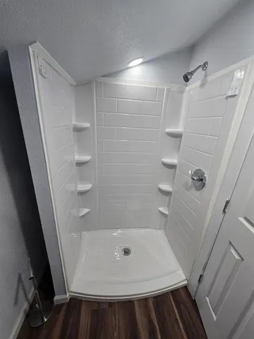 a bathroom with a bathtub