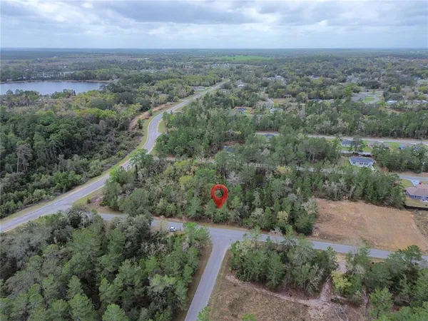 an aerial view of residential house with outdoor space and trees around