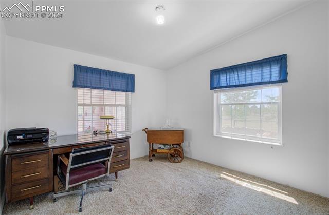12825 Garrett Road Peyton, CO 80831 - Photo 29 of 47 Carpeted office featuring a wealth of natural light and vaulted ceiling