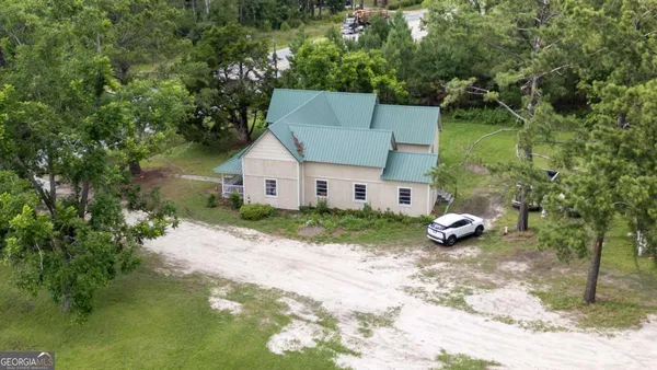 an aerial view of a house
