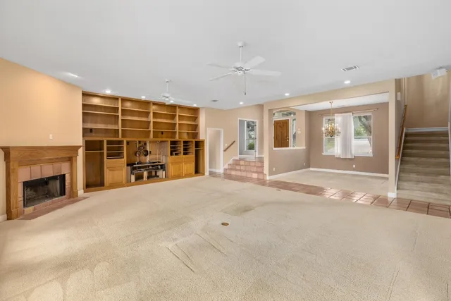 a view of a livingroom with a fireplace