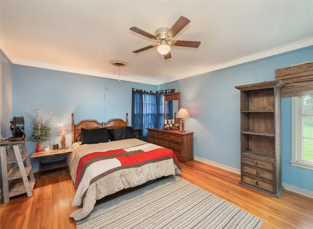 a bedroom with a bed and closet