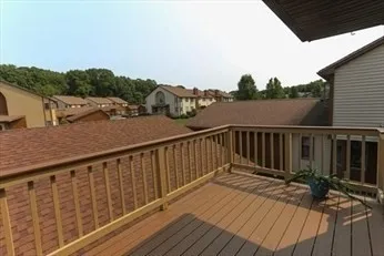 a view of a garden with large trees