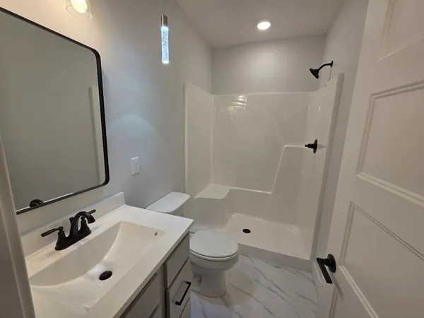 a room with a bench