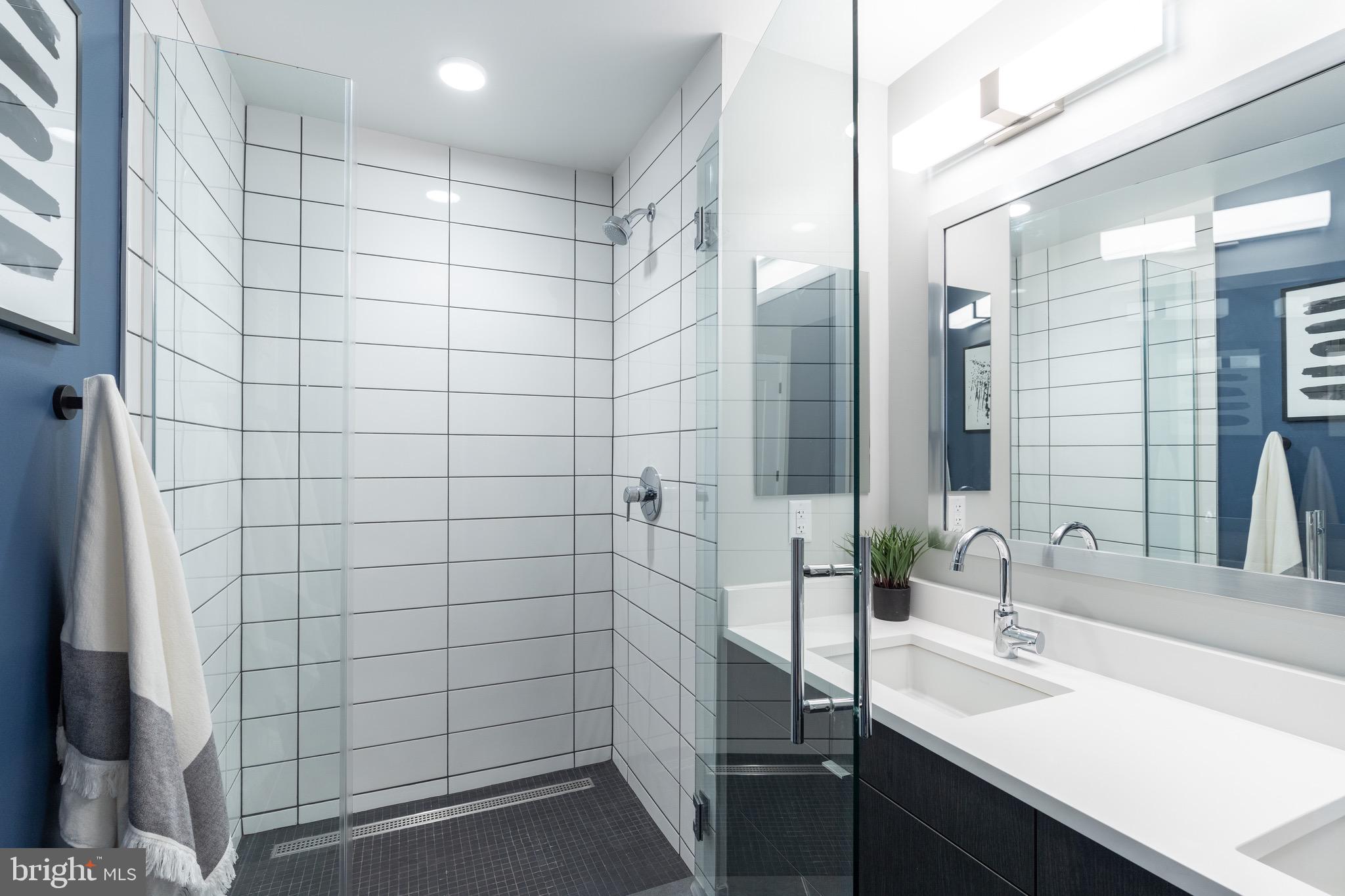 1300 4th Street Southeast, Unit 715 Washington, DC 20003 - Photo 16 of 47 a bathroom with a sink shower and a mirror