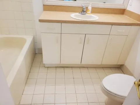 a bathroom with a sink a toilet and bathtub