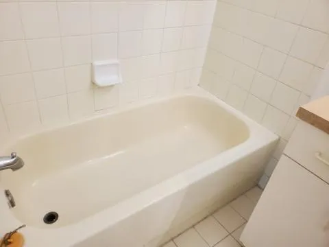 a bathroom with a bathtub