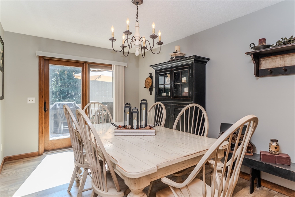 2 Gulf Road Pelham, MA 01002 - Photo 20 of 38 a view of a dining room with furniture a chandelier and wooden floor
