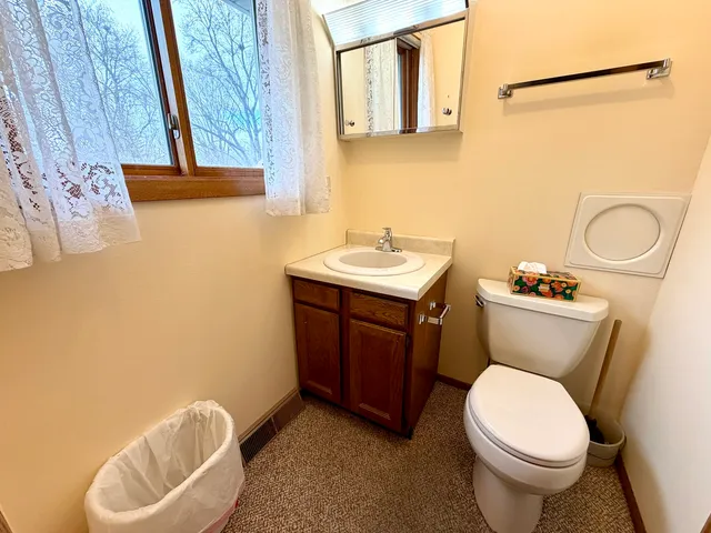 a bathroom with a sink a toilet and a mirror