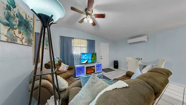 a living room with furniture