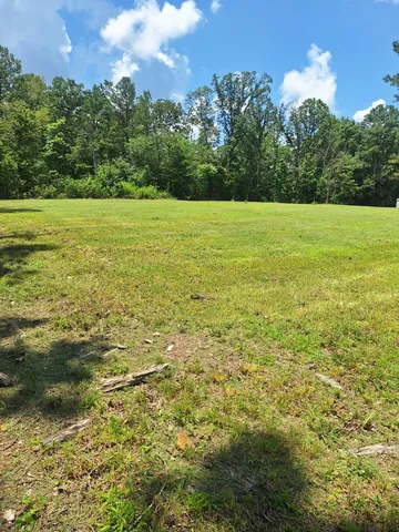 a view of a garden with a building in the background