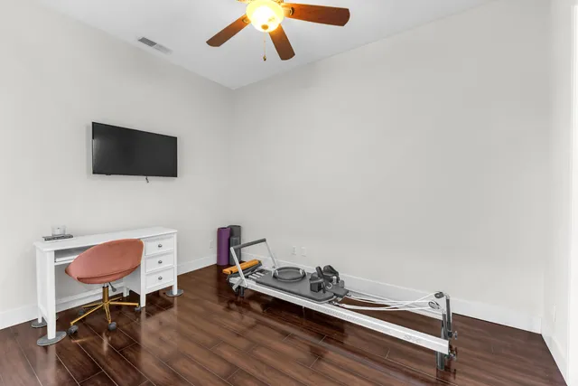 a view of an empty walk in closet